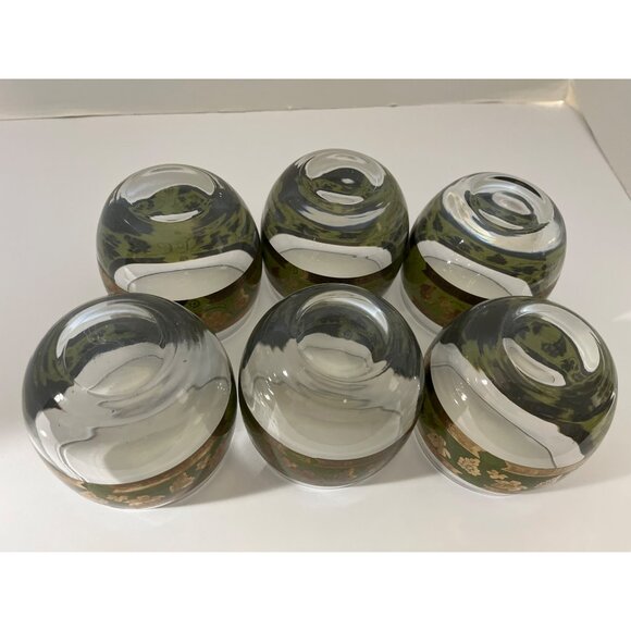 Vintage Cera Glass 1960”s  Golden Grapes Green Roly Poly 22K  Gold Leaf Barware - Picture 7 of 8